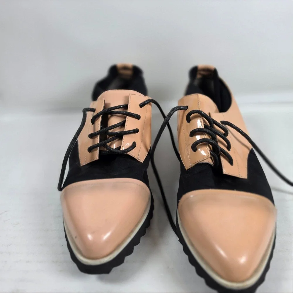 United Nude Jacky Oxford Shoes Nude‎ Black Patent Textile Lug Sole Size 37